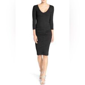 James Perse Black Scoop Neck Ruched Dress NWT Bodycon Minimalist Size 0